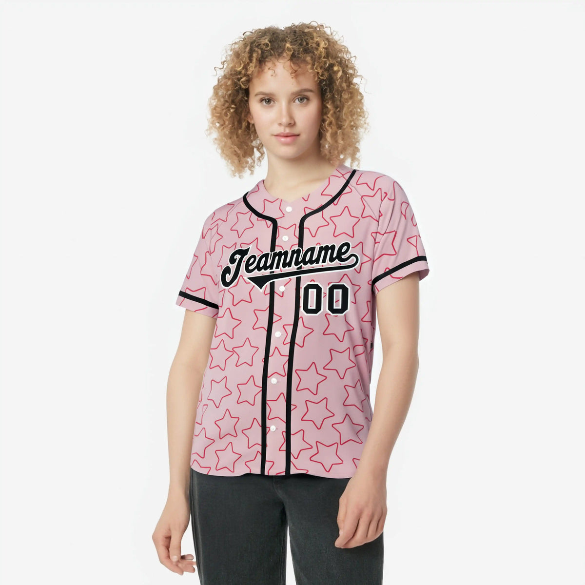 Custom Star Pink Black Baseball Jersey Button Down Shirt Personalized for Adults/Youth