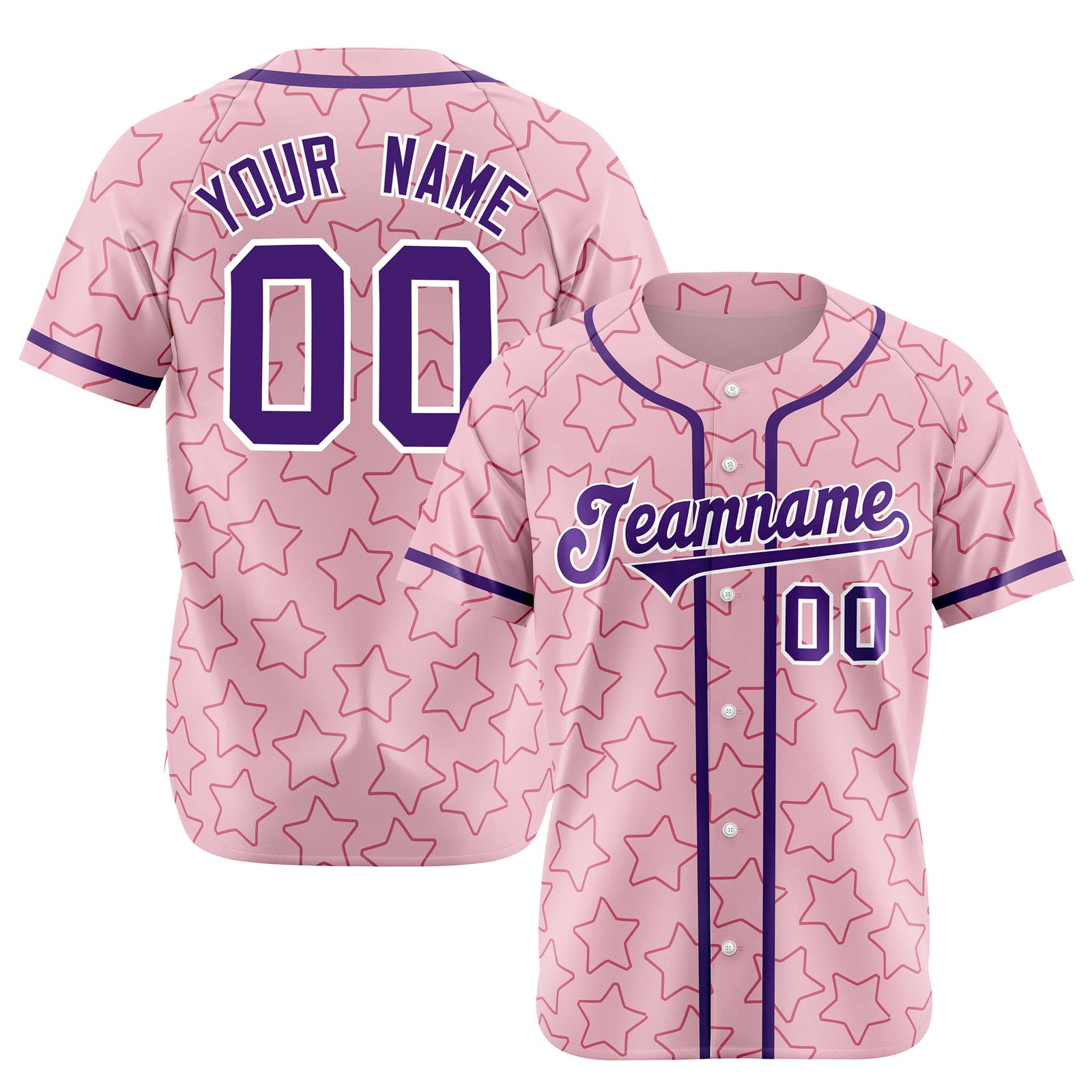 Custom Star Pink violet Baseball Jersey Button Down Shirt Personalized for Adults/Youth