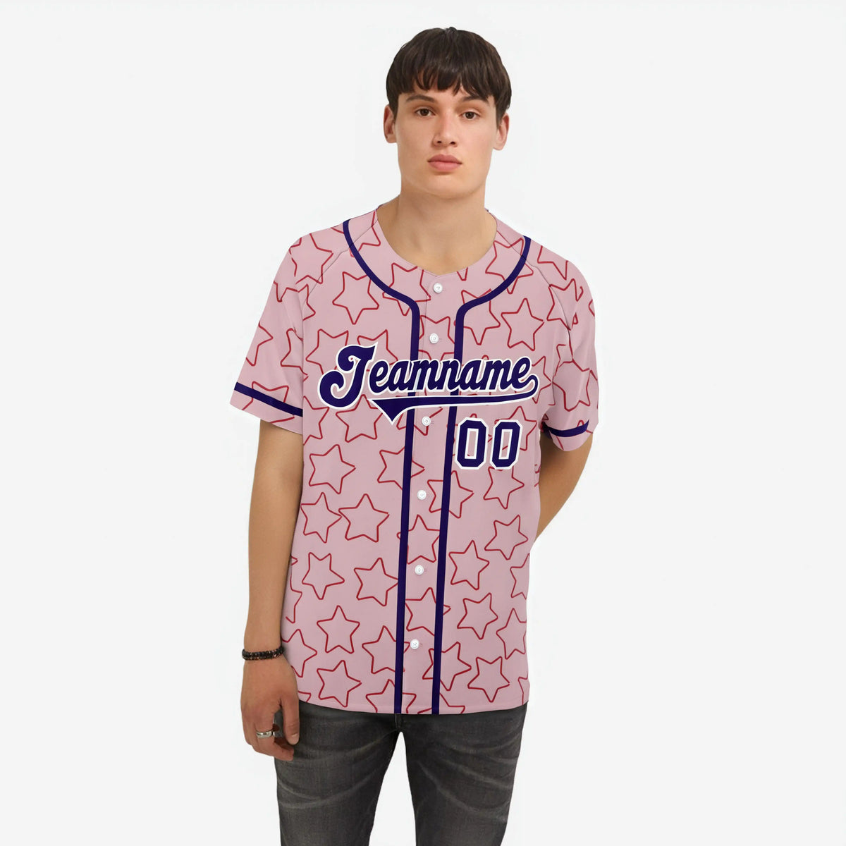 Custom Star Pink violet Baseball Jersey Button Down Shirt Personalized for Adults/Youth