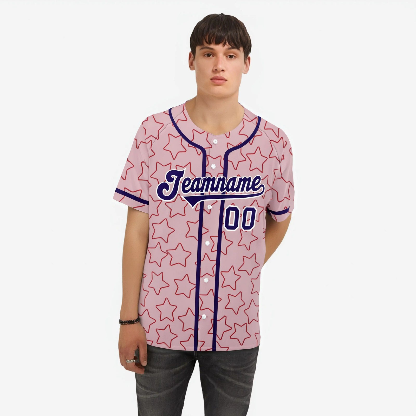 Custom Star Pink violet Baseball Jersey Button Down Shirt Personalized for Adults/Youth