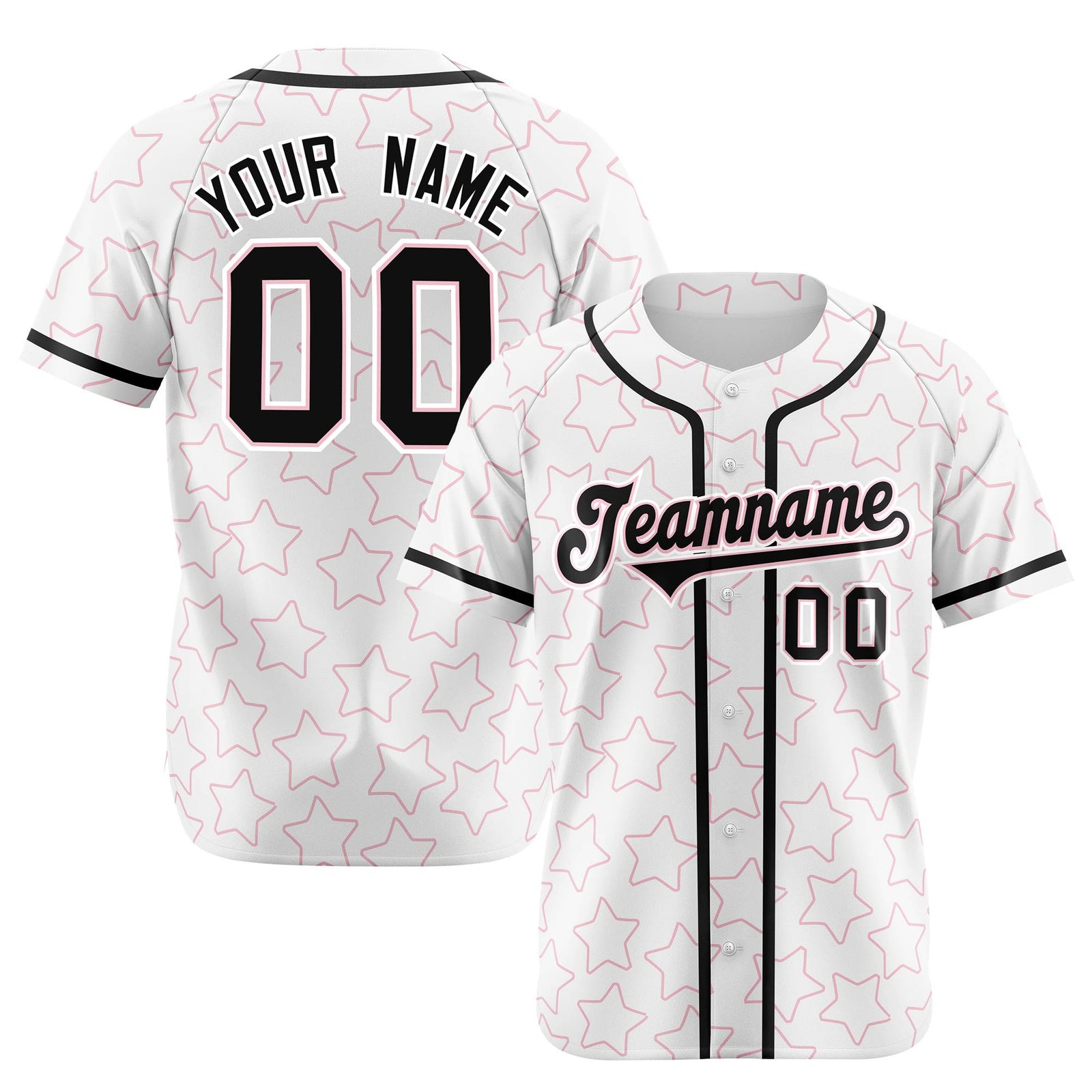 Custom Star White Black Baseball Jersey Button Down Shirt Personalized for Adults/Youth