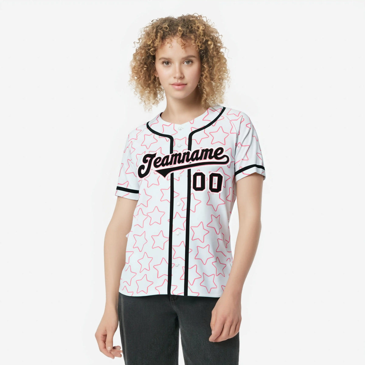 Custom Star White Black Baseball Jersey Button Down Shirt Personalized for Adults/Youth
