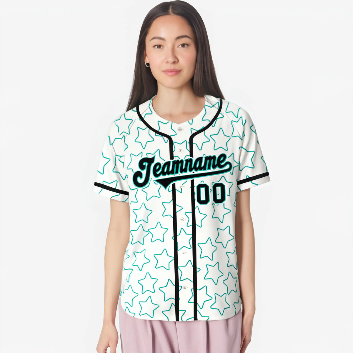Custom Star White Teal Baseball Jersey Button Down Shirt Personalized for Adults/Youth
