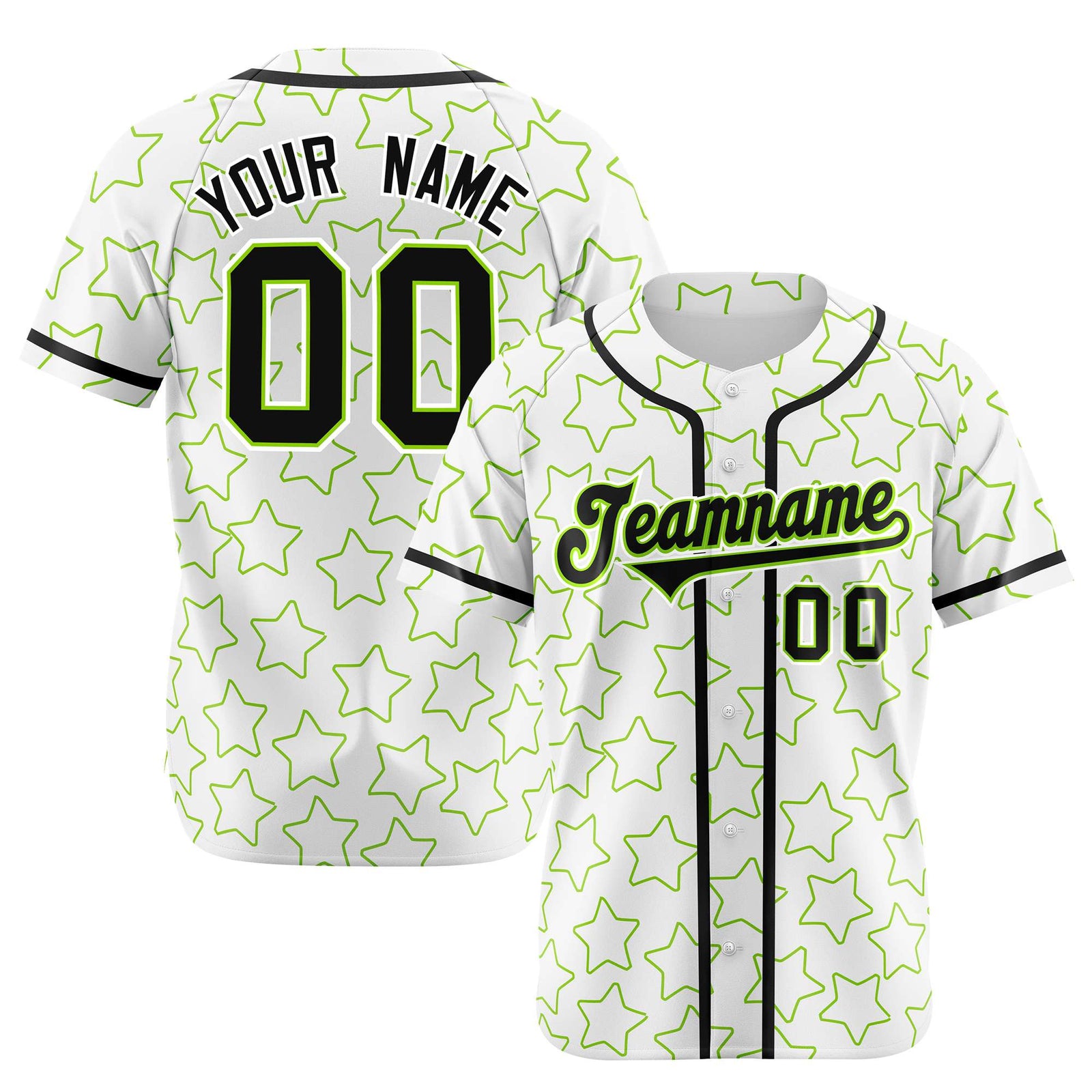 Custom Star White Green-Black Baseball Jersey Button Down Shirt Personalized for Adults/Youth