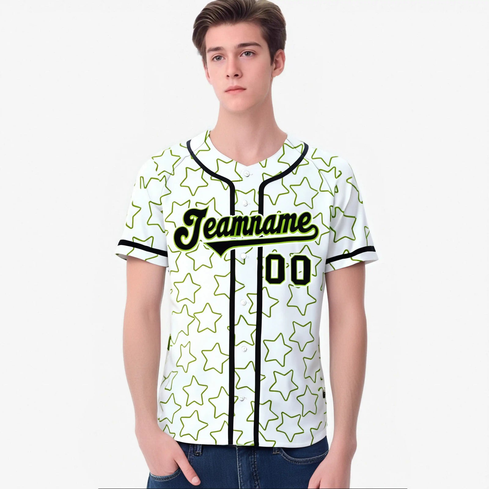 Custom Star White Green-Black Baseball Jersey Button Down Shirt Personalized for Adults/Youth