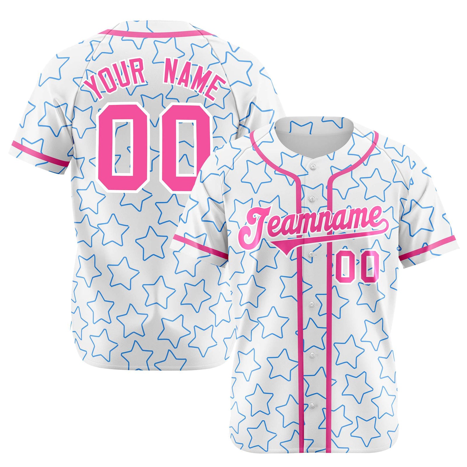 Custom Star White Pink Baseball Jersey Button Down Shirt Personalized for Adults/Youth