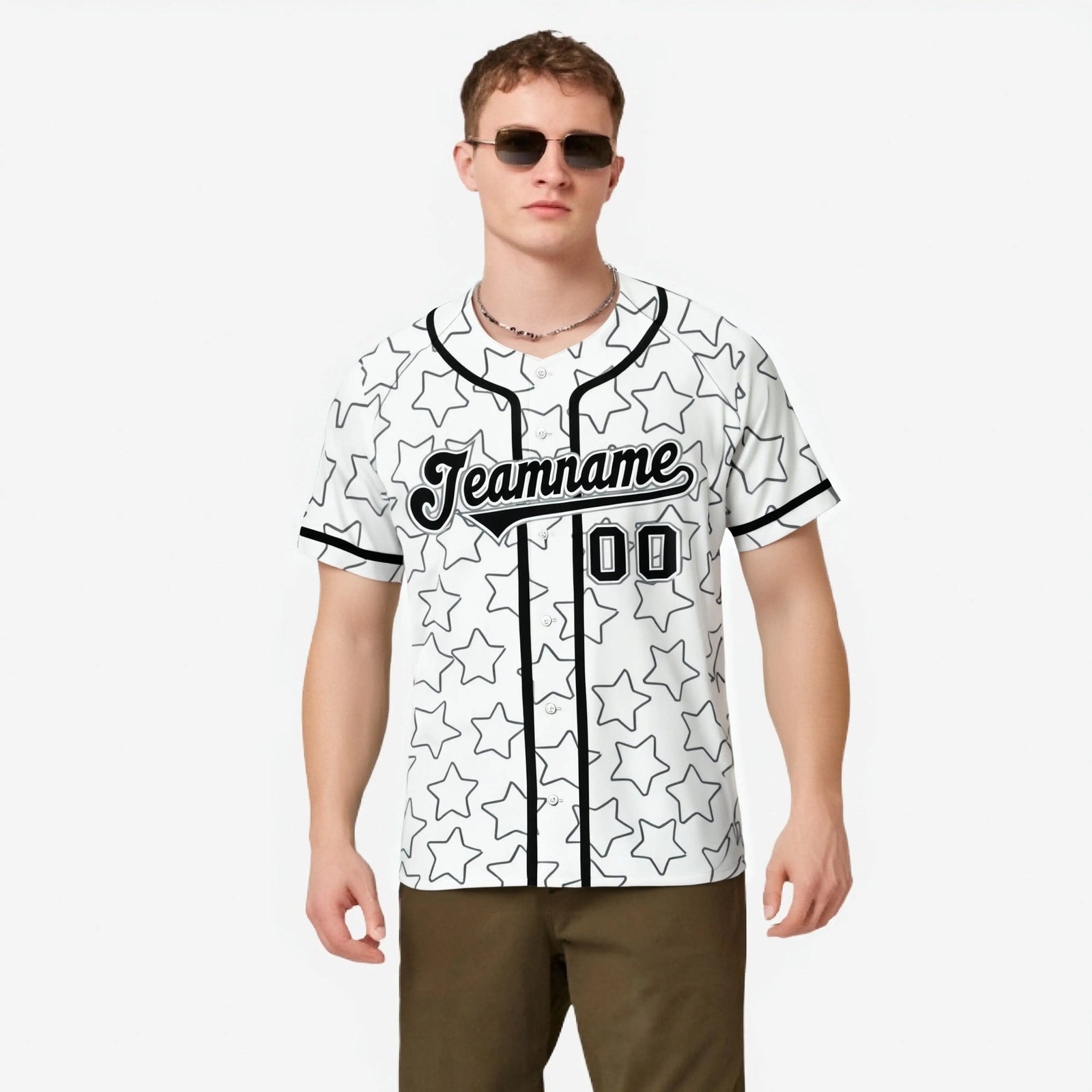 Custom Star White Black Baseball Jersey Button Down Shirt Personalized for Adults/Youth
