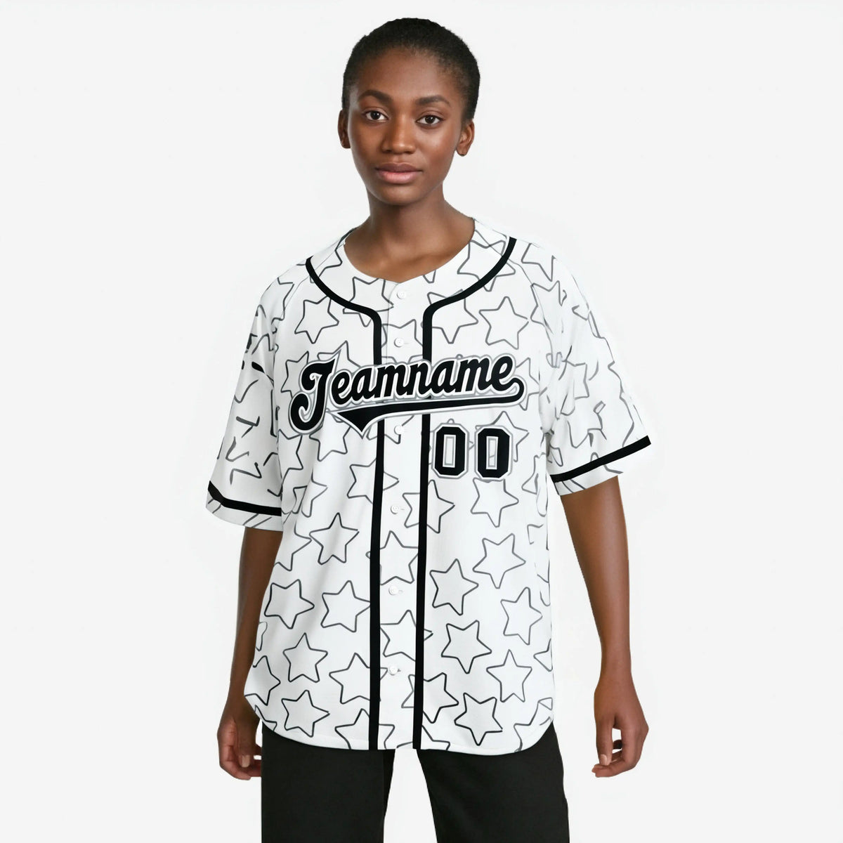 Custom Star White Black Baseball Jersey Button Down Shirt Personalized for Adults/Youth