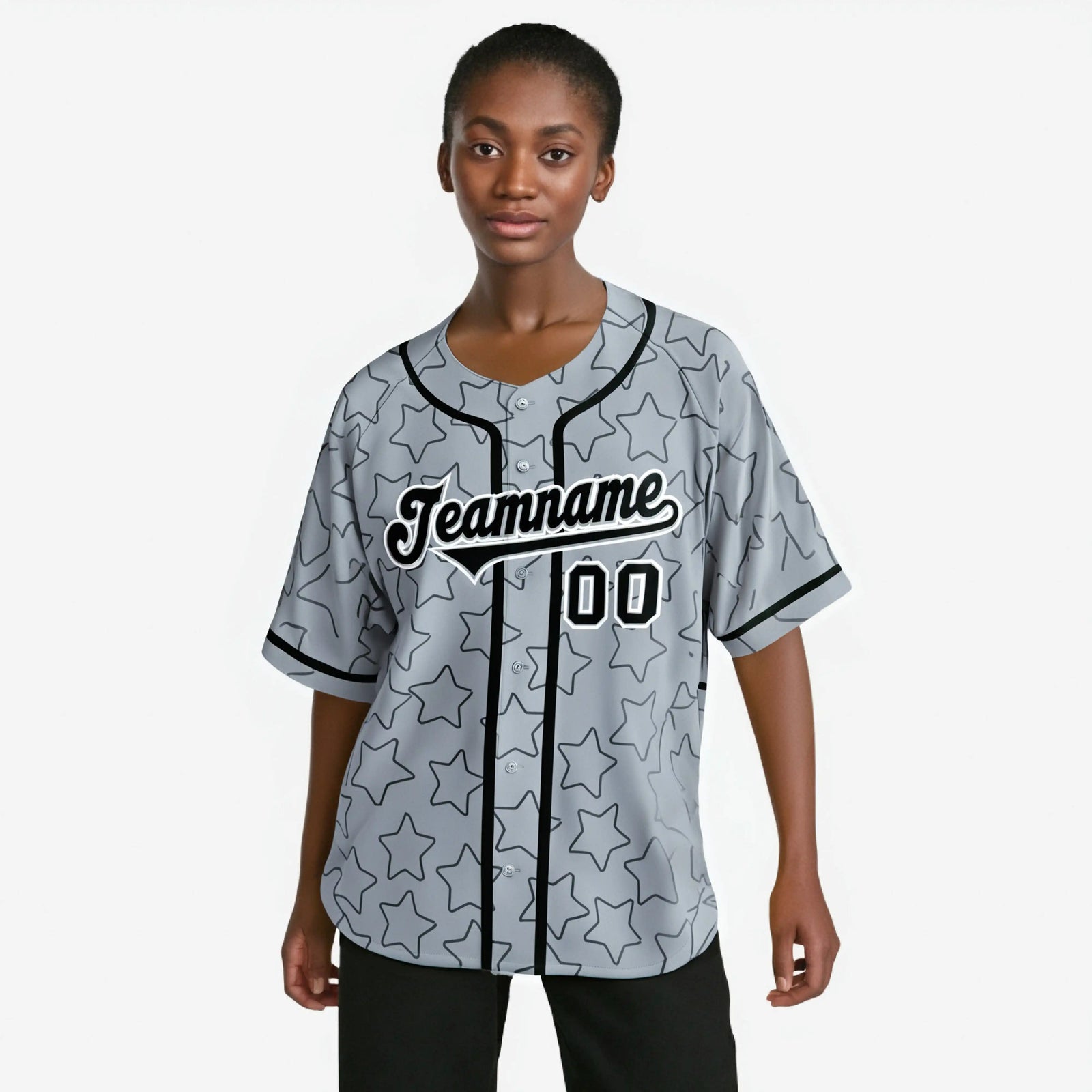 Custom Star Gray Black Baseball Jersey Button Down Shirt Personalized for Adults/Youth