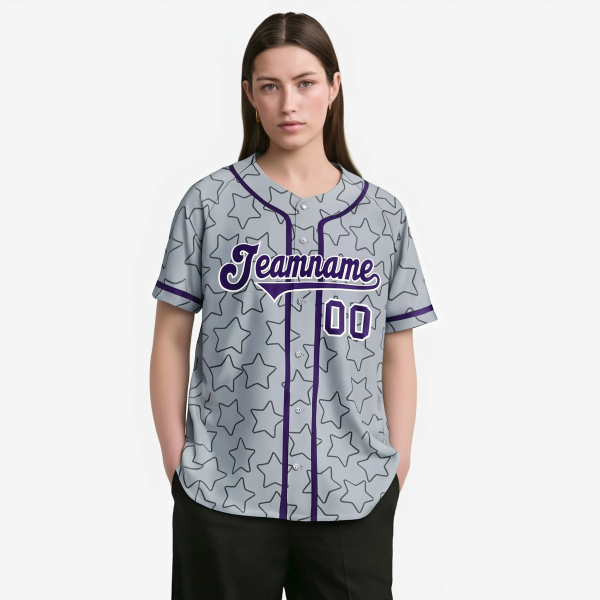 Custom Star Gray Violet Baseball Jersey Button Down Shirt Personalized for Adults/Youth