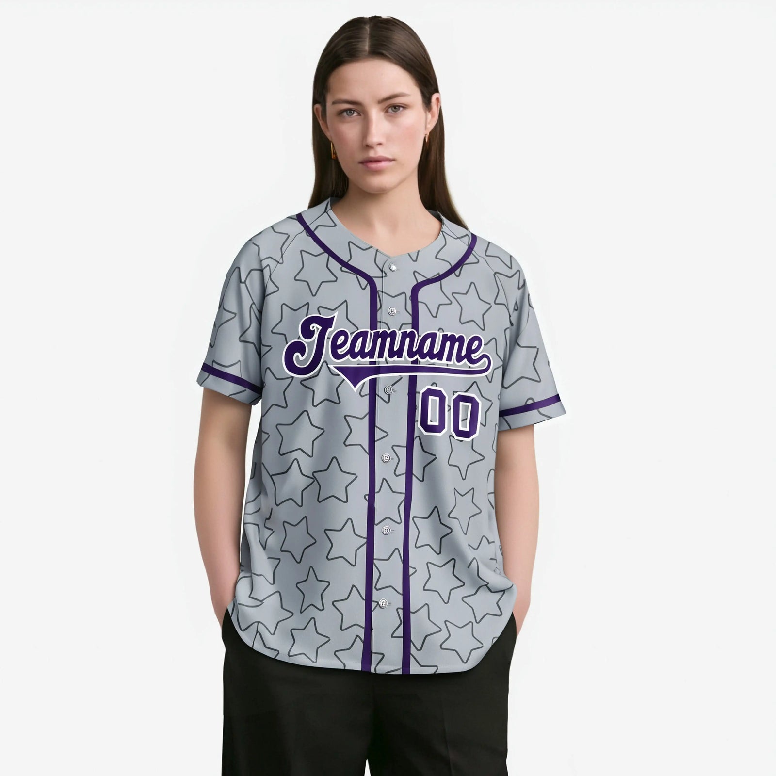 Custom Star Gray Violet Baseball Jersey Button Down Shirt Personalized for Adults/Youth