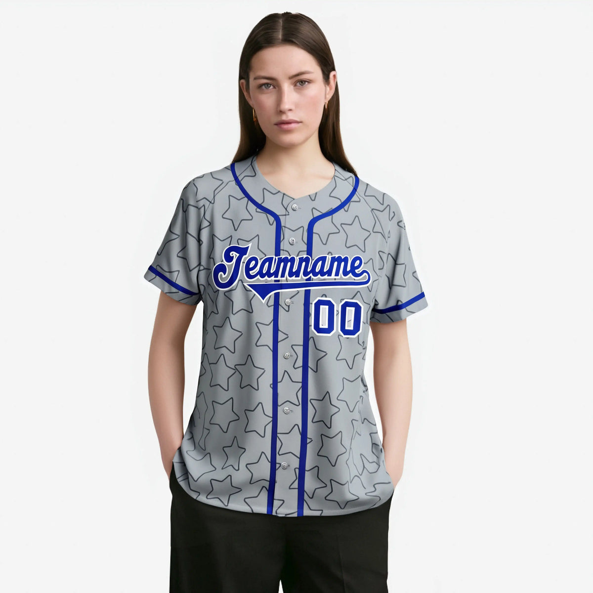 Custom Star Gray Blue Baseball Jersey Button Down Shirt Personalized for Adults/Youth