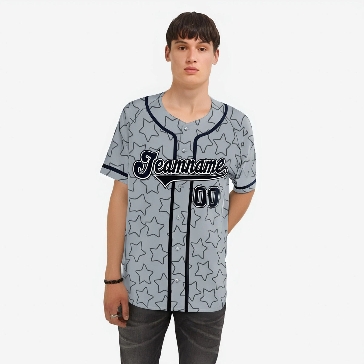 Custom Star Gray Black Baseball Jersey Button Down Shirt Personalized for Adults/Youth
