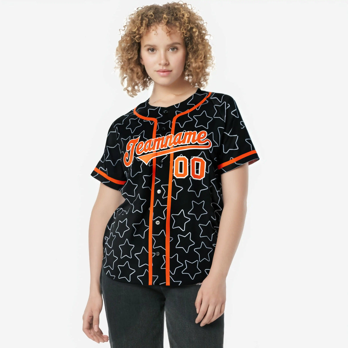 Custom Star Black Orange Baseball Jersey Button Down Shirt Personalized for Adults/Youth