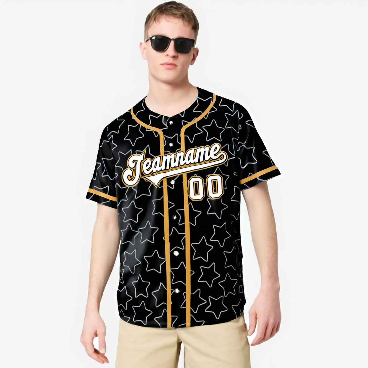 Custom Star Black White Baseball Jersey Button Down Shirt Personalized for Adults/Youth