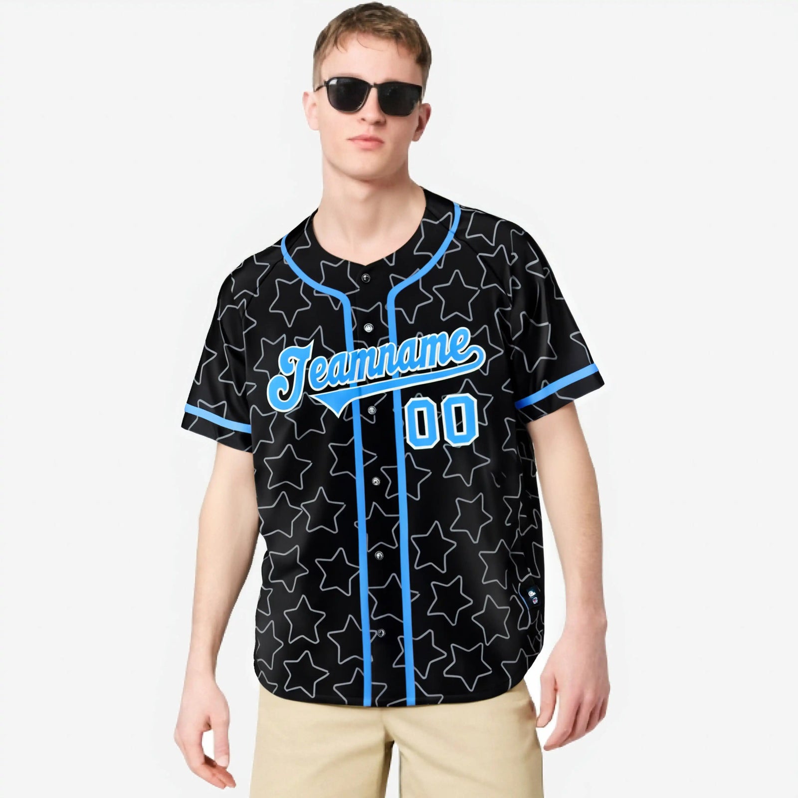 Custom Star Black Blue Baseball Jersey Button Down Shirt Personalized for Adults/Youth