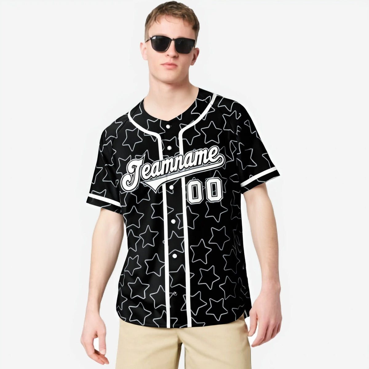 Custom Star Black White Baseball Jersey Button Down Shirt Personalized for Adults/Youth