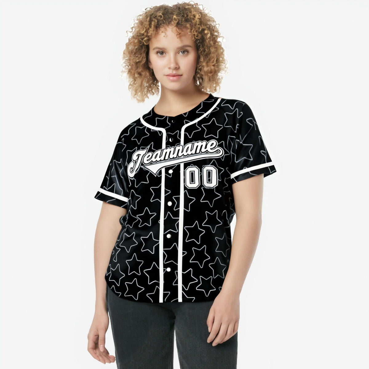 Custom Star Black White Baseball Jersey Button Down Shirt Personalized for Adults/Youth