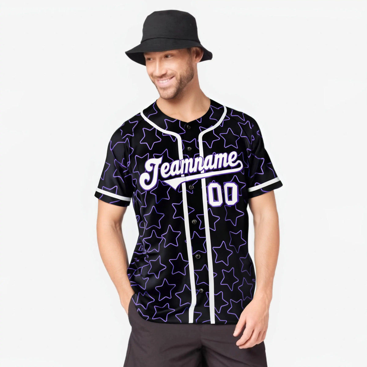 Custom Star Black White Baseball Jersey Button Down Shirt Personalized for Adults/Youth