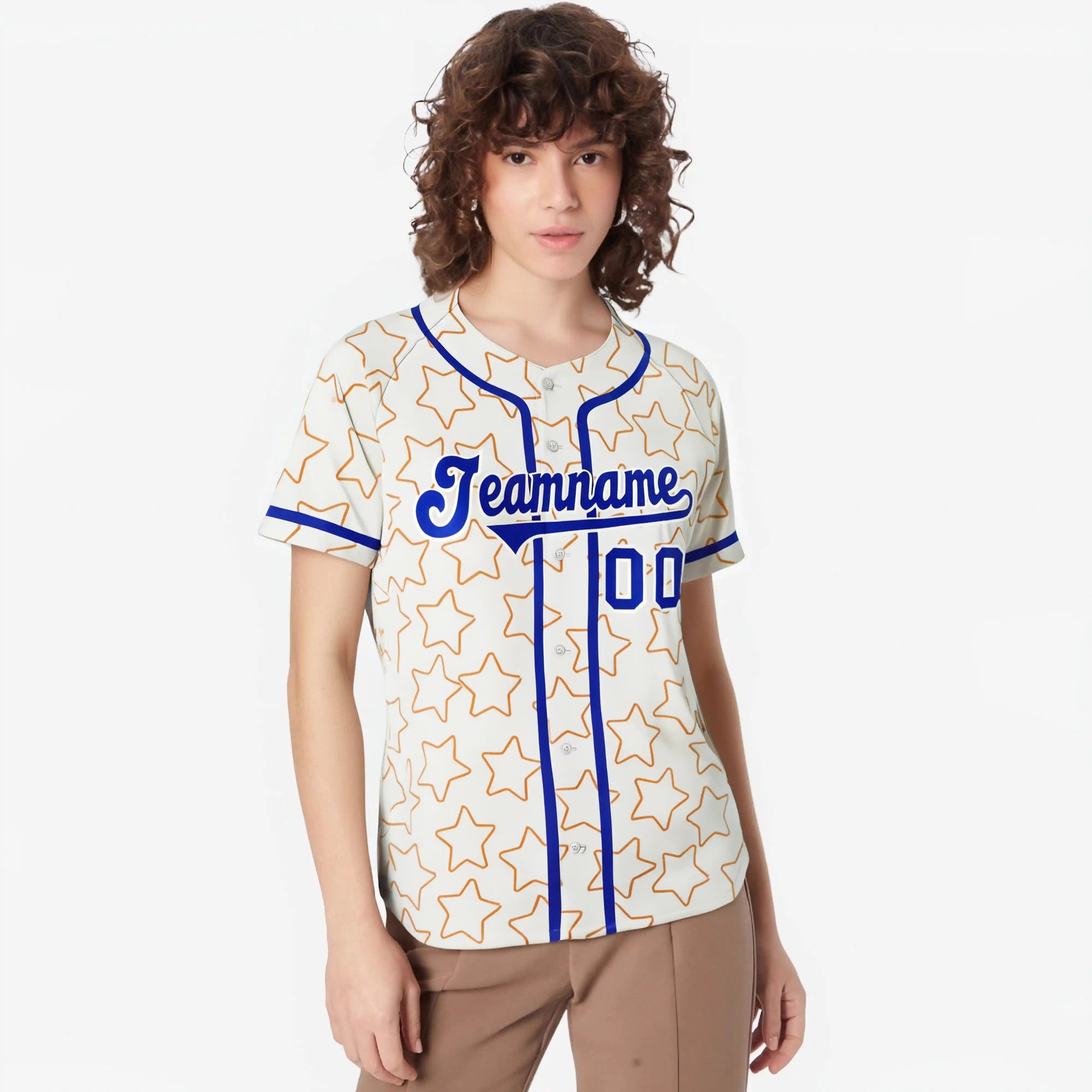 Custom Star Cream Blue Baseball Jersey Button Down Shirt Personalized for Adults/Youth