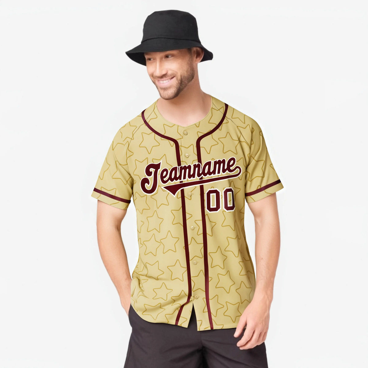 Custom Star Gold Red Baseball Jersey Button Down Shirt Personalized for Adults/Youth