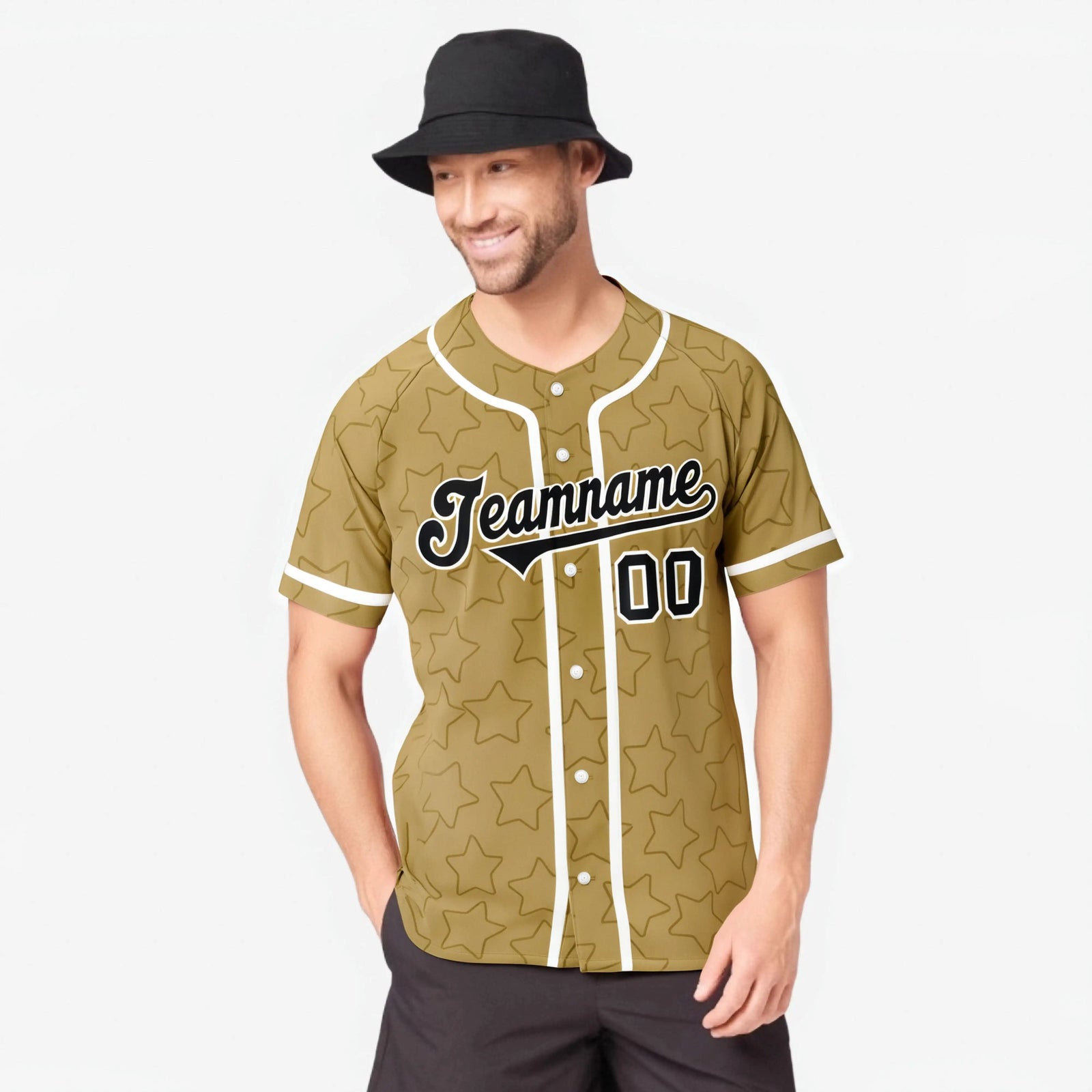 Custom Star Gold Black Baseball Jersey Button Down Shirt Personalized for Adults/Youth