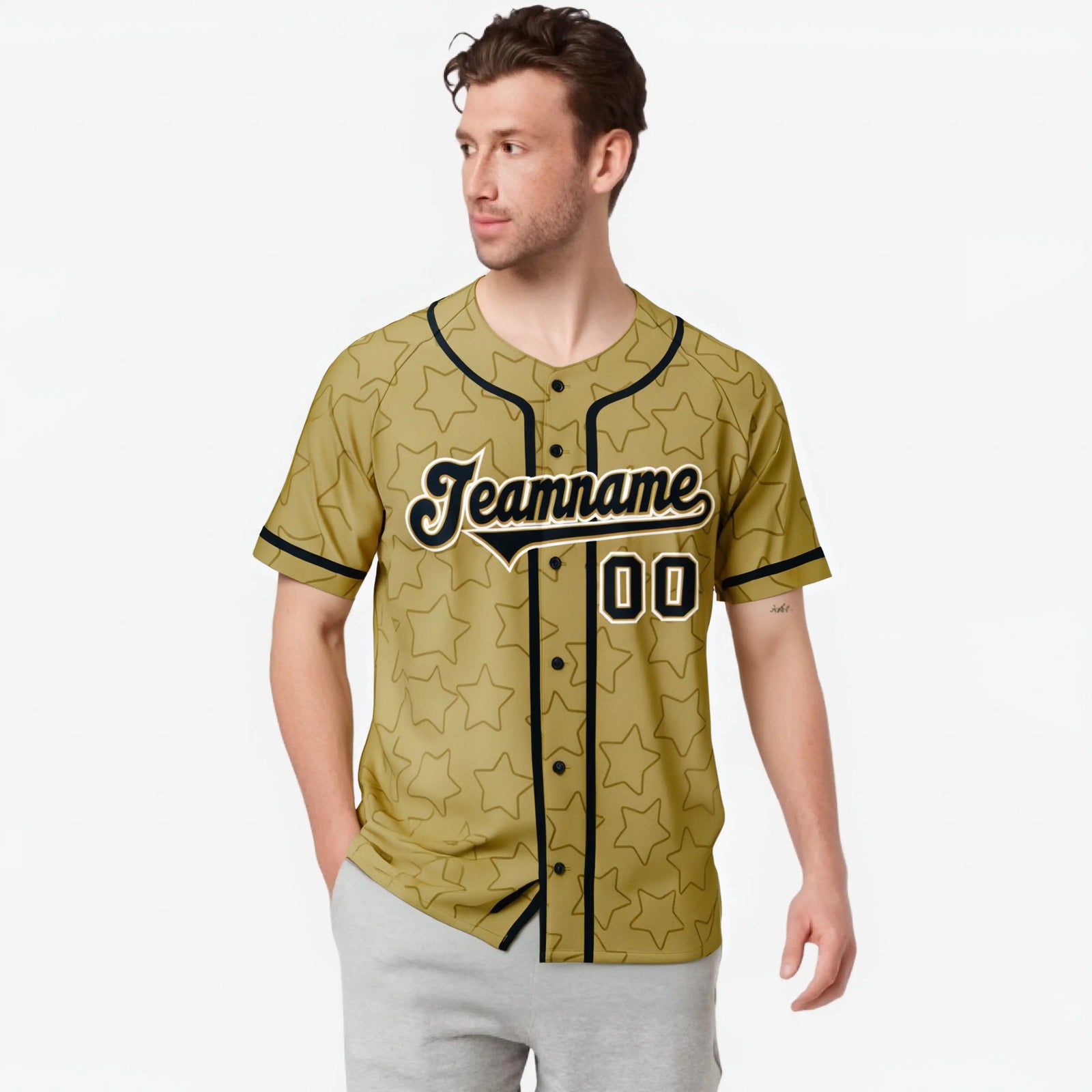 Custom Star Gold Black Baseball Jersey Button Down Shirt Personalized for Adults/Youth
