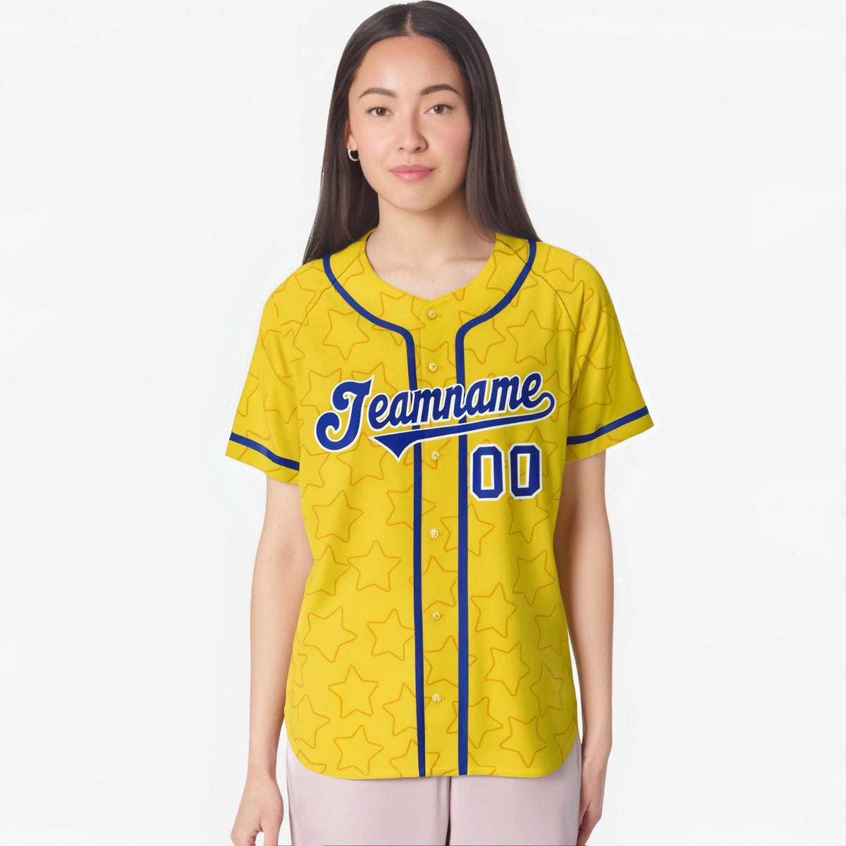 Custom Star Gold Blue Baseball Jersey Button Down Shirt Personalized for Adults/Youth