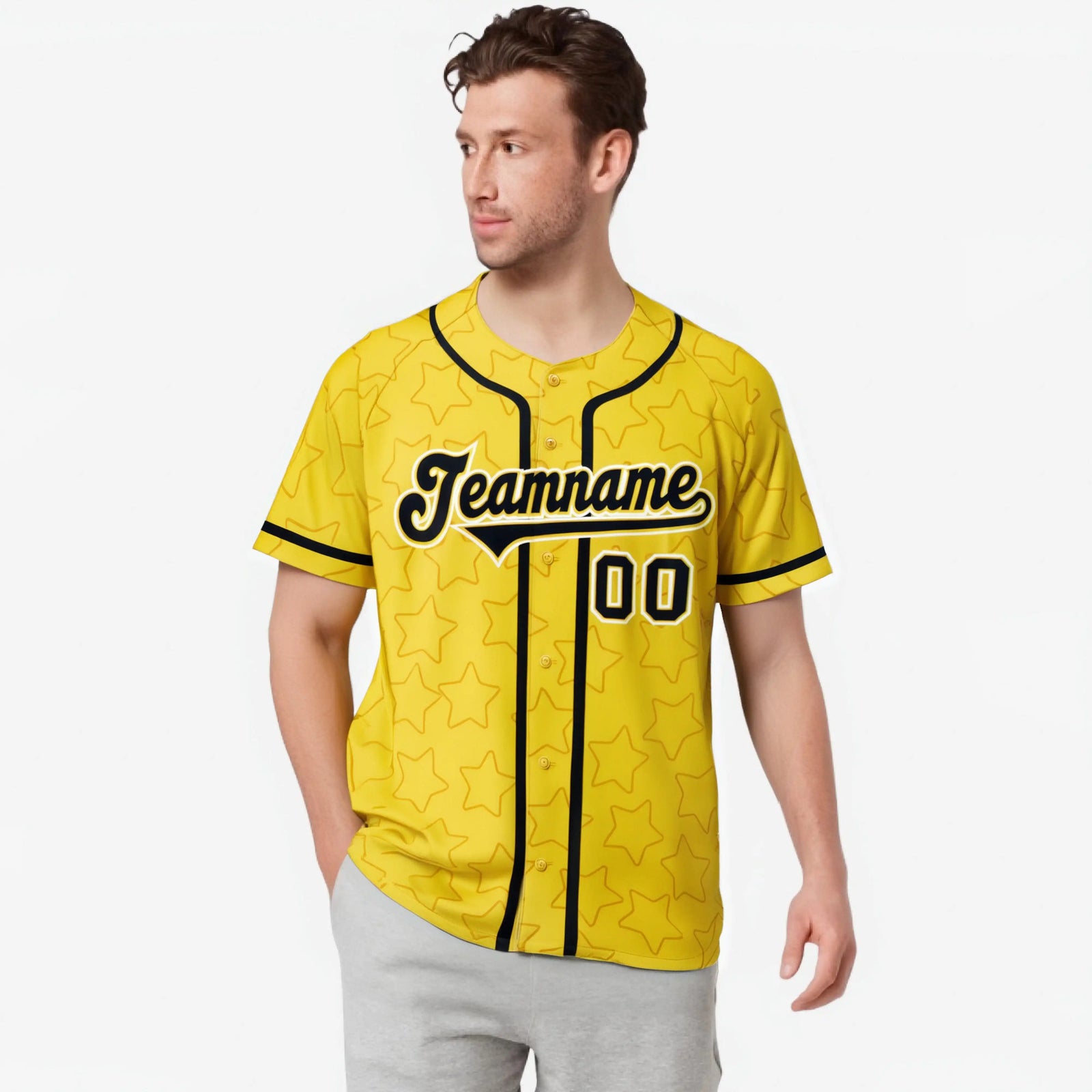 Custom Star Gold Black Baseball Jersey Button Down Shirt Personalized for Adults/Youth