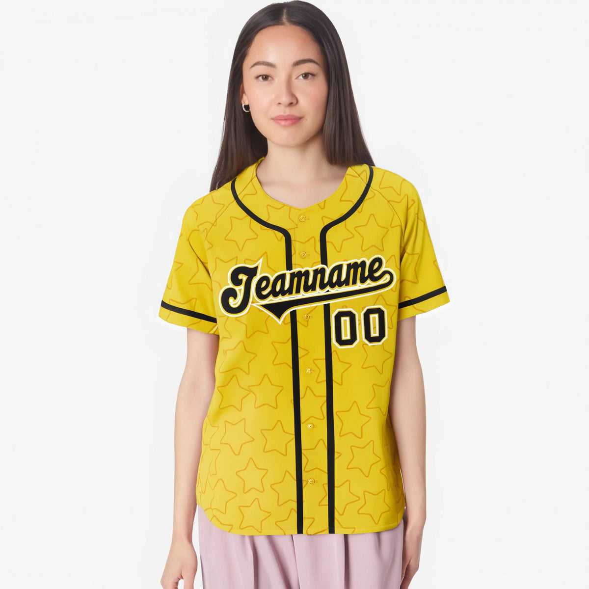 Custom Star Gold Black Baseball Jersey Button Down Shirt Personalized for Adults/Youth