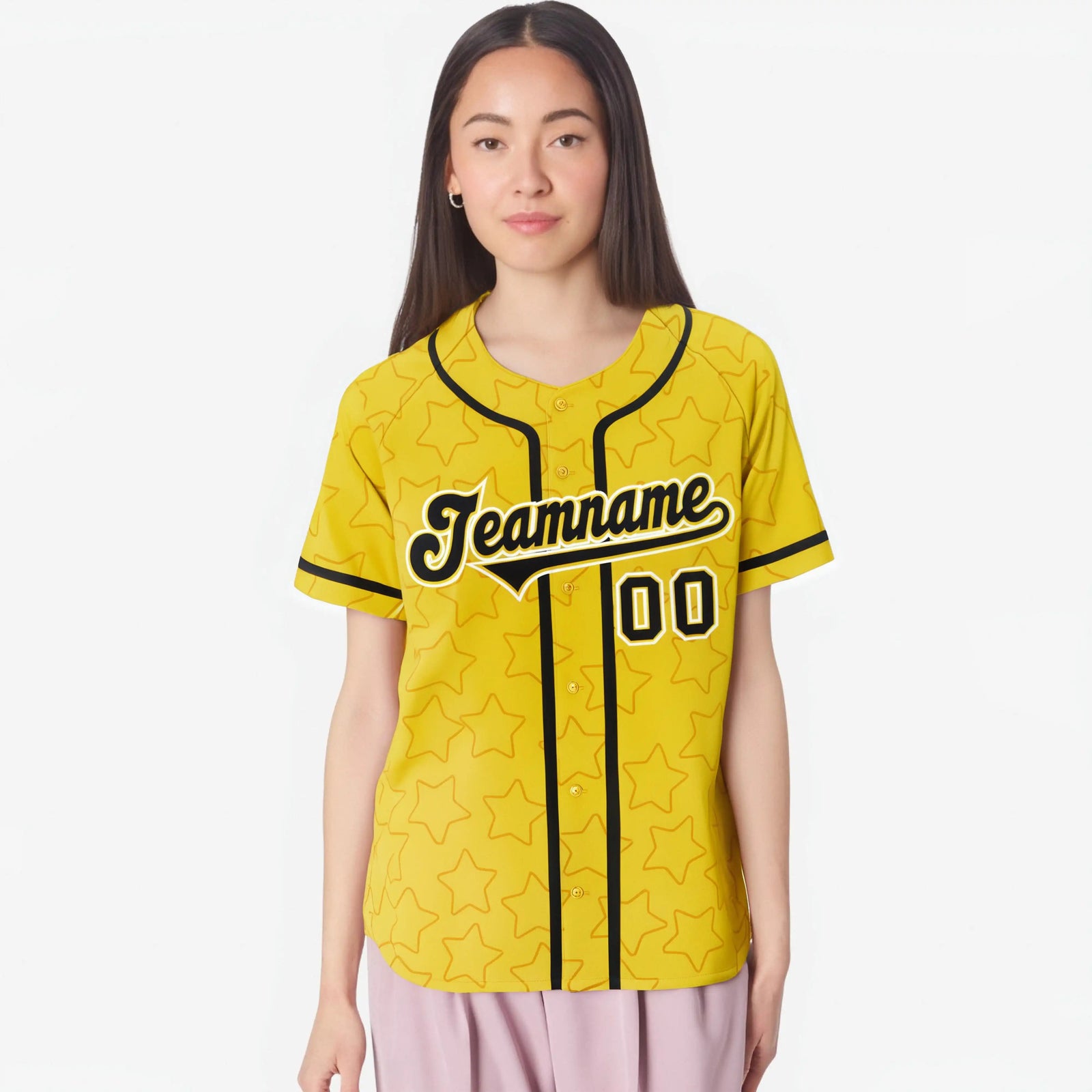 Custom Star Gold Black Baseball Jersey Button Down Shirt Personalized for Adults/Youth