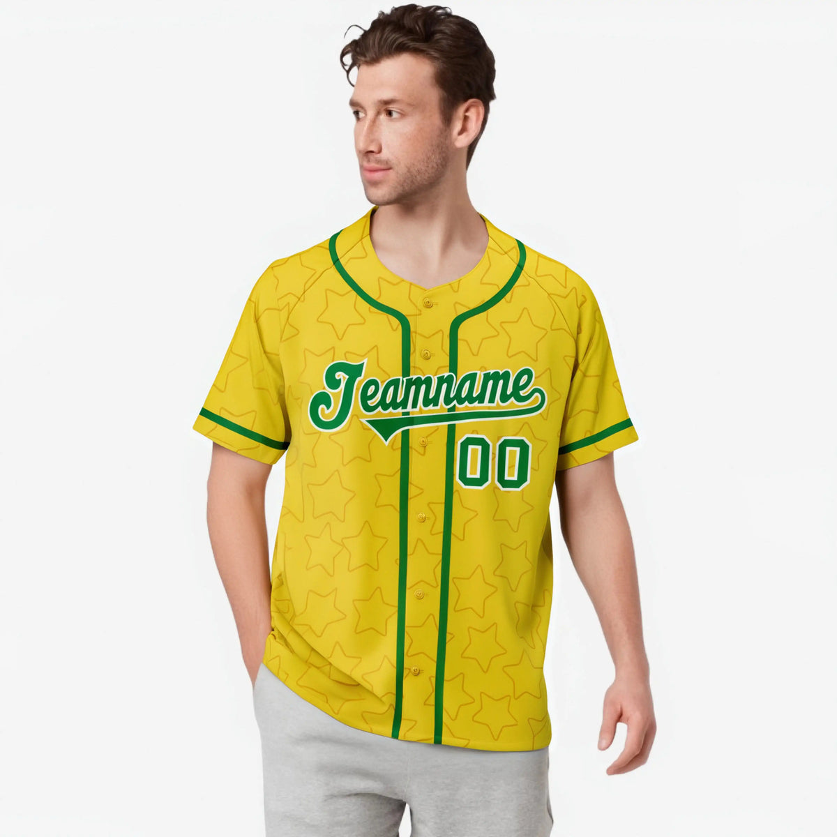Custom Star Gold Green Baseball Jersey Button Down Shirt Personalized for Adults/Youth