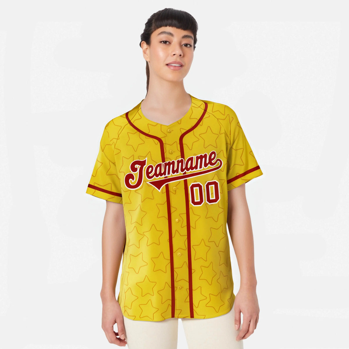 Custom Star Gold Red Baseball Jersey Button Down Shirt Personalized for Adults/Youth