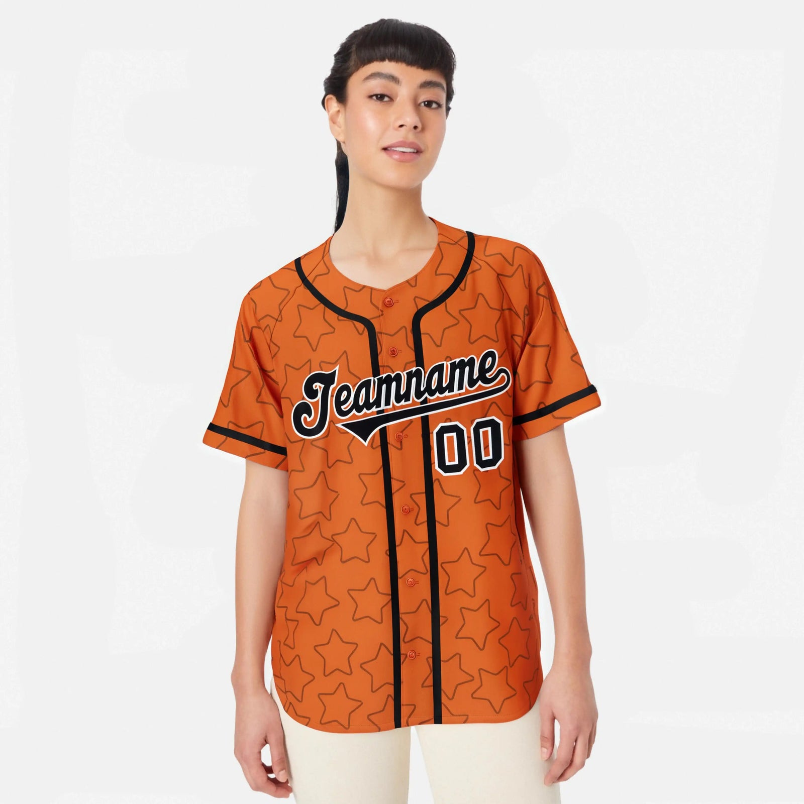 Custom Star Orange Black Baseball Jersey Button Down Shirt Personalized for Adults/Youth
