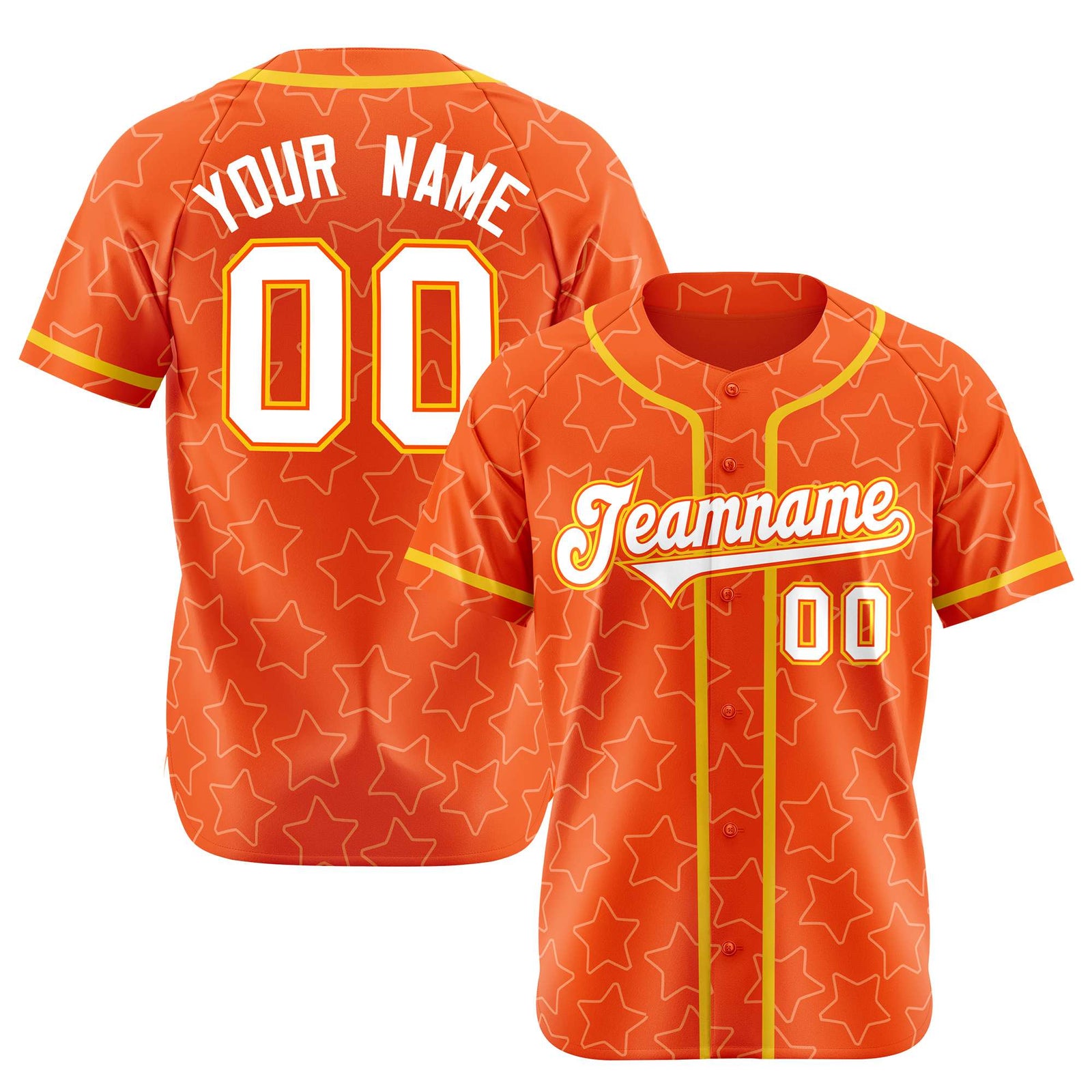 Custom Star Orange White-Gold Baseball Jersey Button Down Shirt Personalized for Adults/Youth