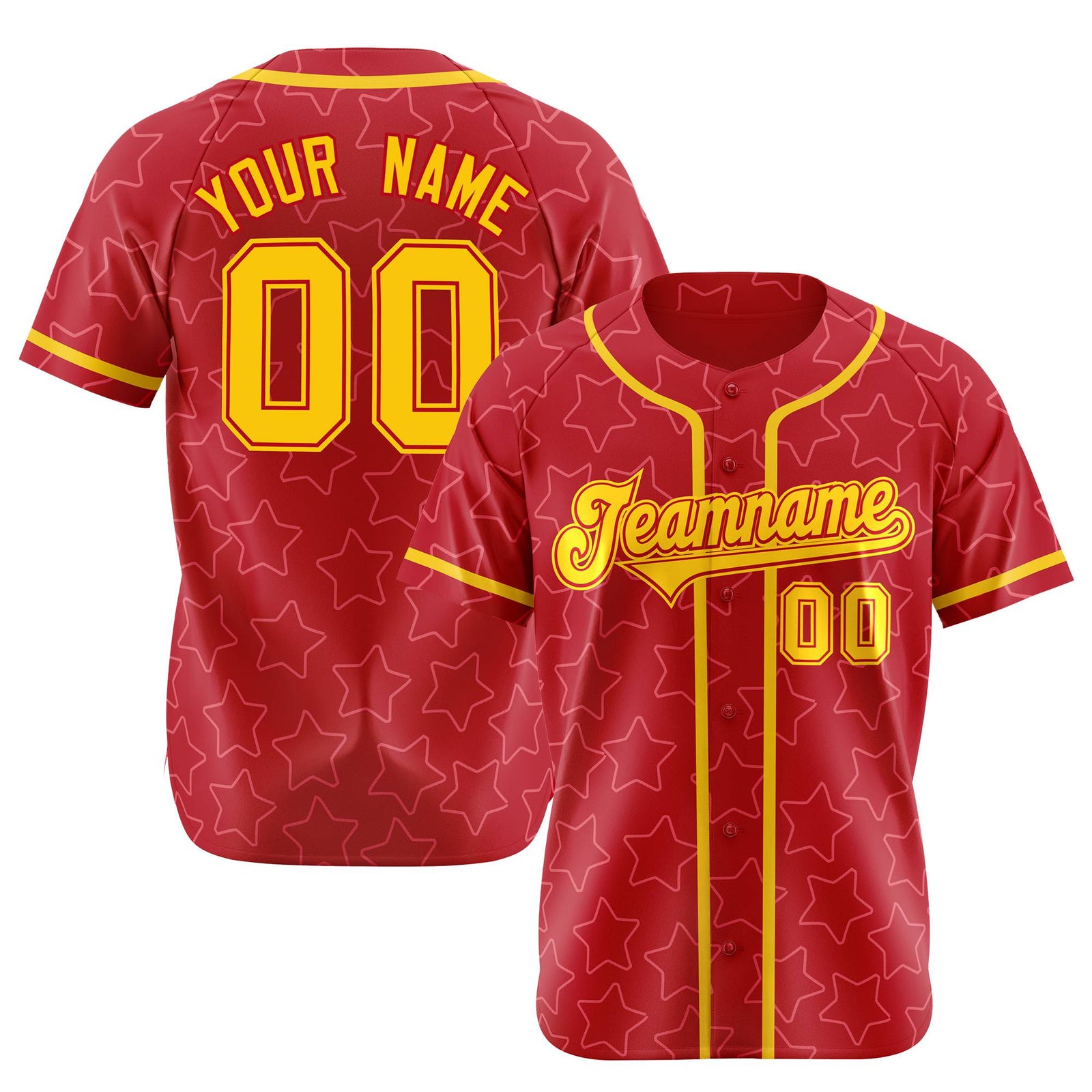 Custom Star Red Gold Baseball Jersey Button Down Shirt Personalized for Adults/Youth