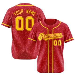 Camisa de béisbol con botones y estrellas rojas y doradas personalizada para adultos y jóvenes. - Style 1