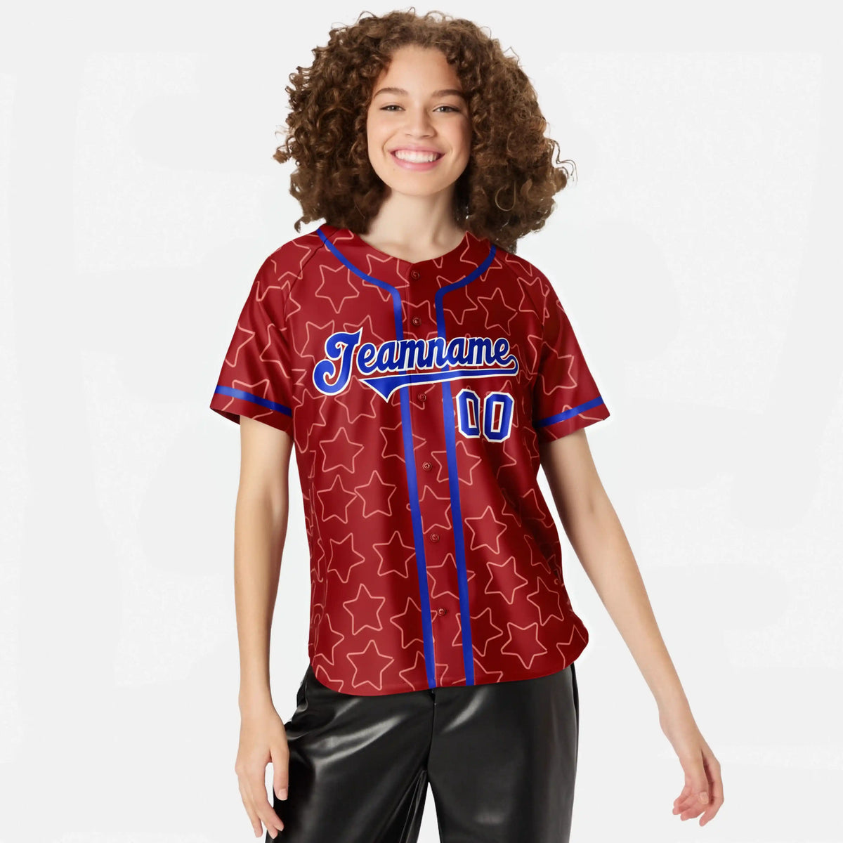Custom Star Red Blue Baseball Jersey Button Down Shirt Personalized for Adults/Youth