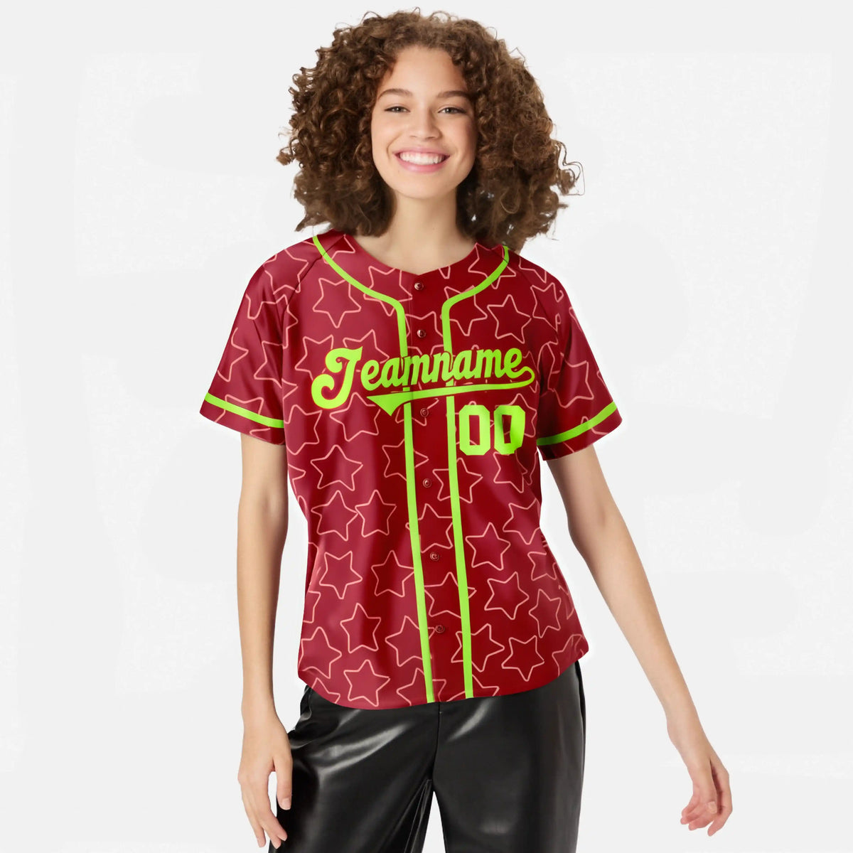 Custom Star Red Lime-Green Baseball Jersey Button Down Shirt Personalized for Adults/Youth