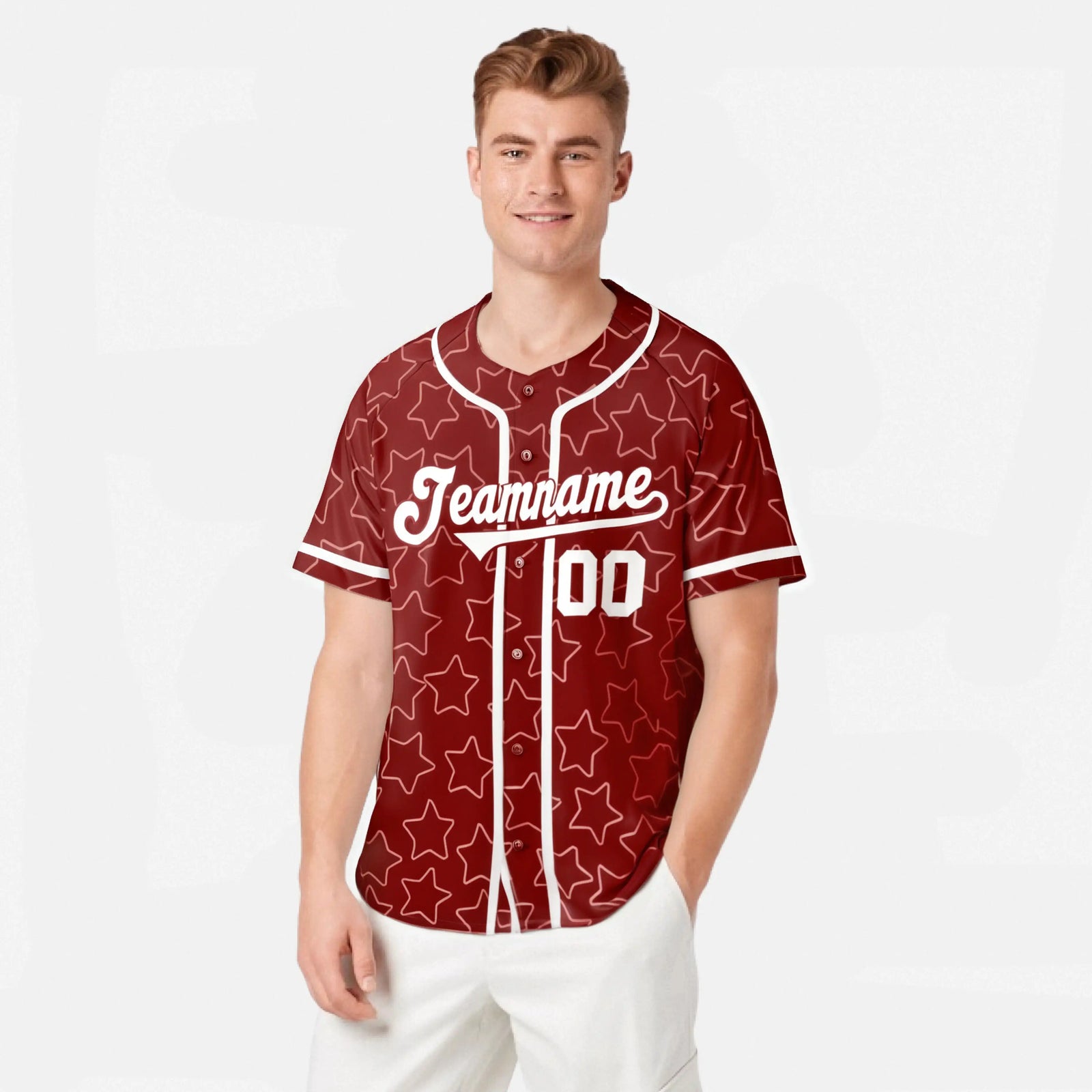 Custom Star Red Black Baseball Jersey Button Down Shirt Personalized for Adults/Youth