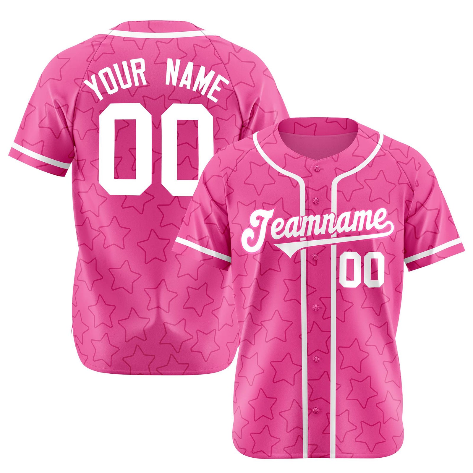 Custom Star Pink White Baseball Jersey Button Down Shirt Personalized for Adults/Youth