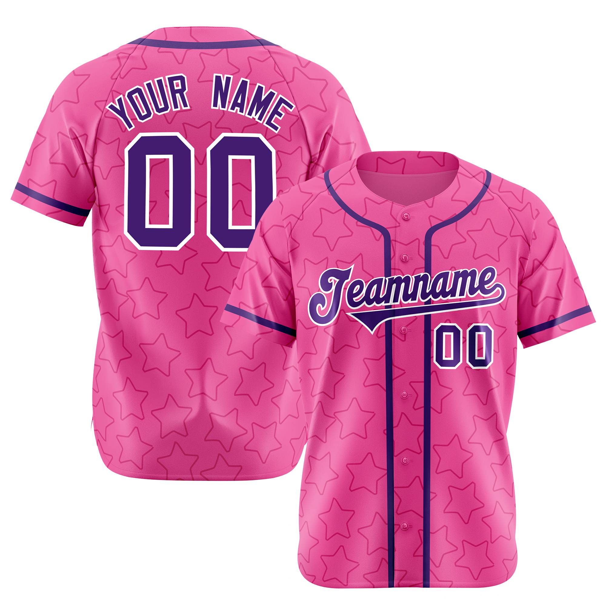 Custom Star Pink Purple Baseball Jersey Button Down Shirt Personalized for Adults/Youth