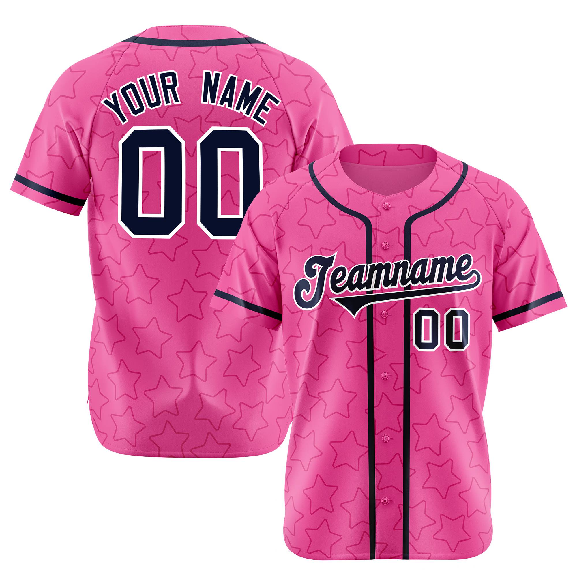 Custom Star Pink Black Baseball Jersey Button Down Shirt Personalized for Adults/Youth