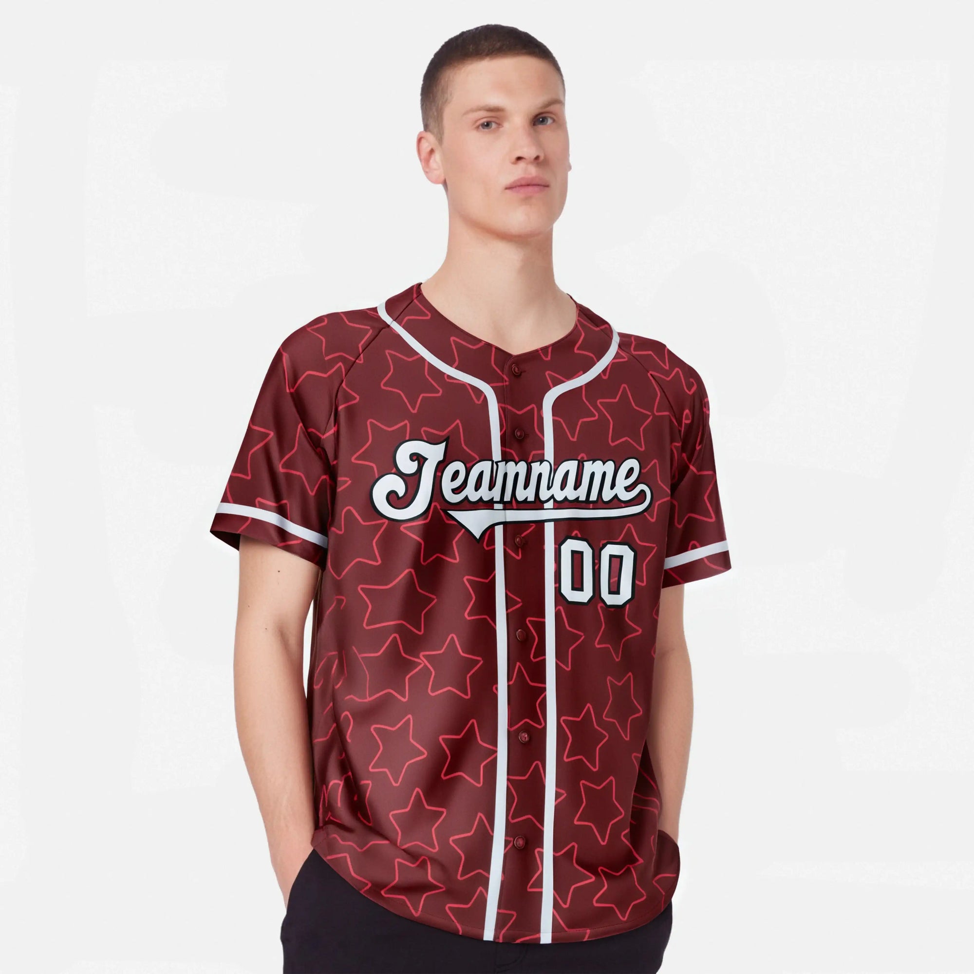 Custom Star Maroon Gray Baseball Jersey Button Down Shirt Personalized for Adults/Youth