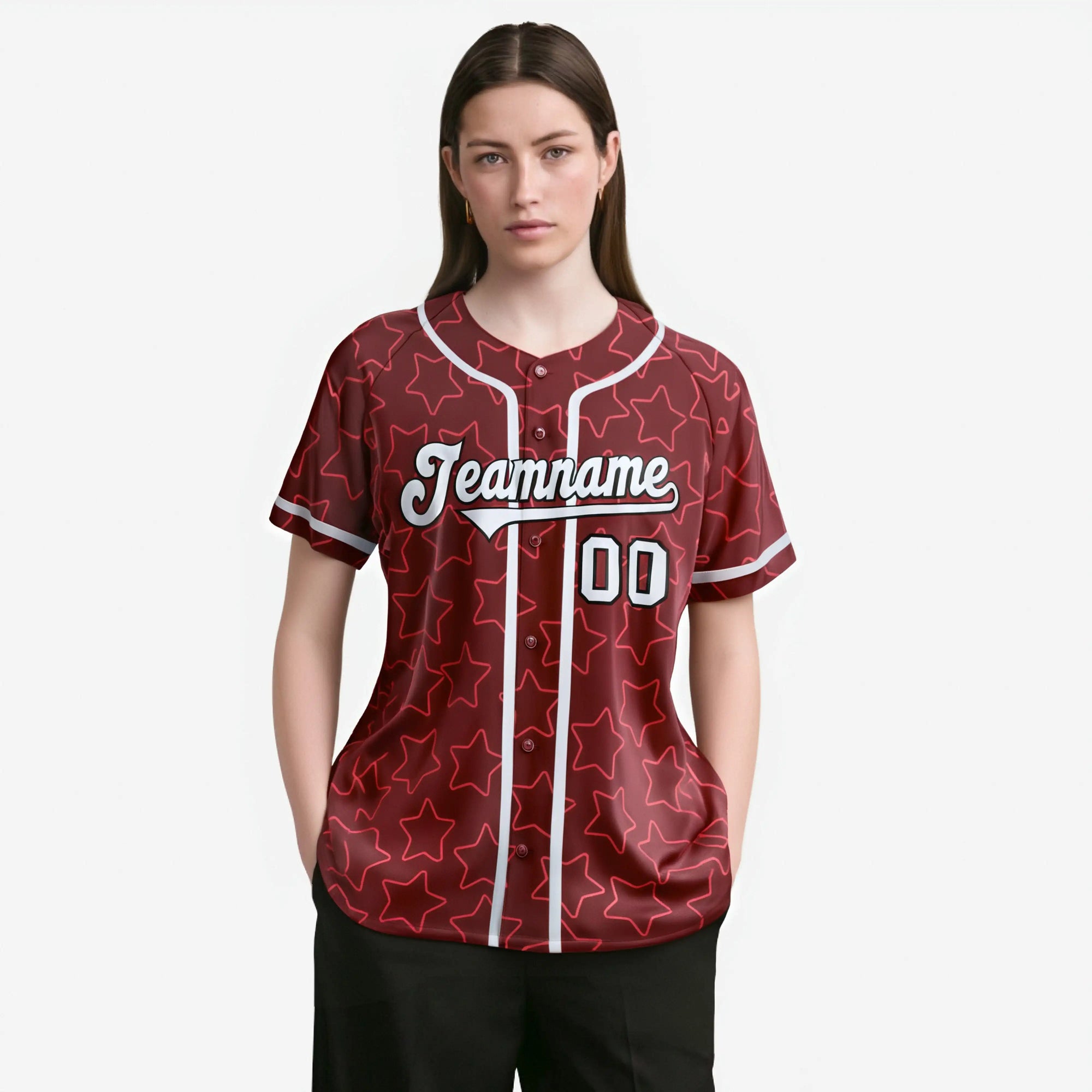 Custom Star Maroon Gray Baseball Jersey Button Down Shirt Personalized for Adults/Youth