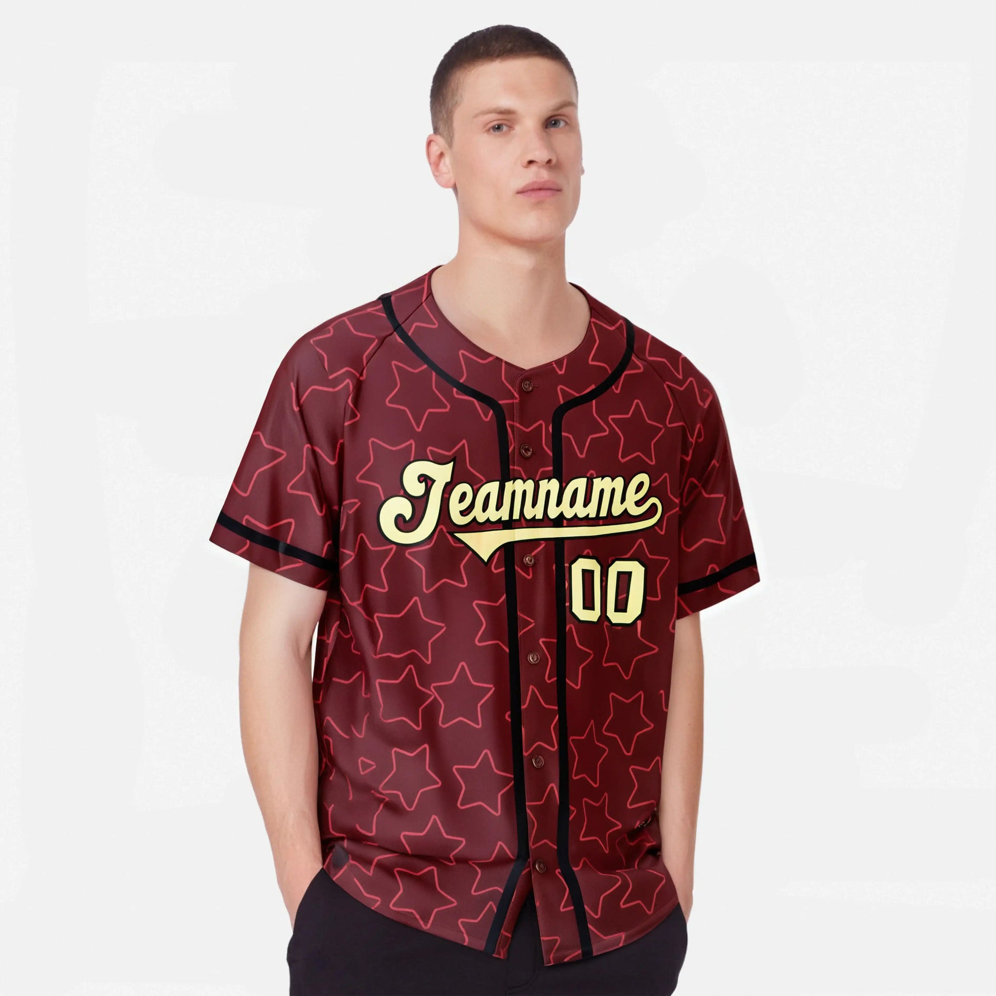 Custom Star Maroon Gold Baseball Jersey Button Down Shirt Personalized for Adults/Youth