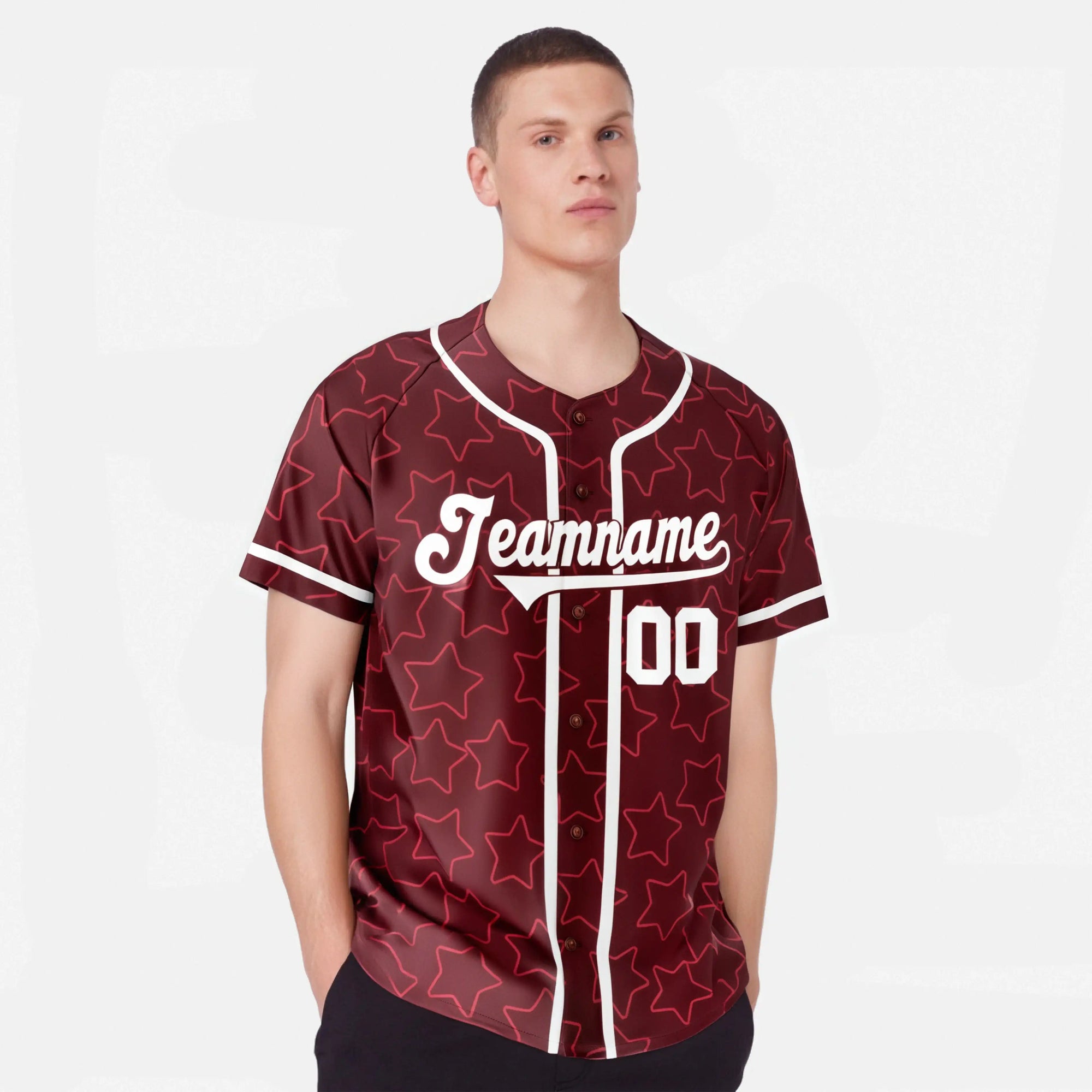 Custom Star Maroon Black Baseball Jersey Button Down Shirt Personalized for Adults/Youth