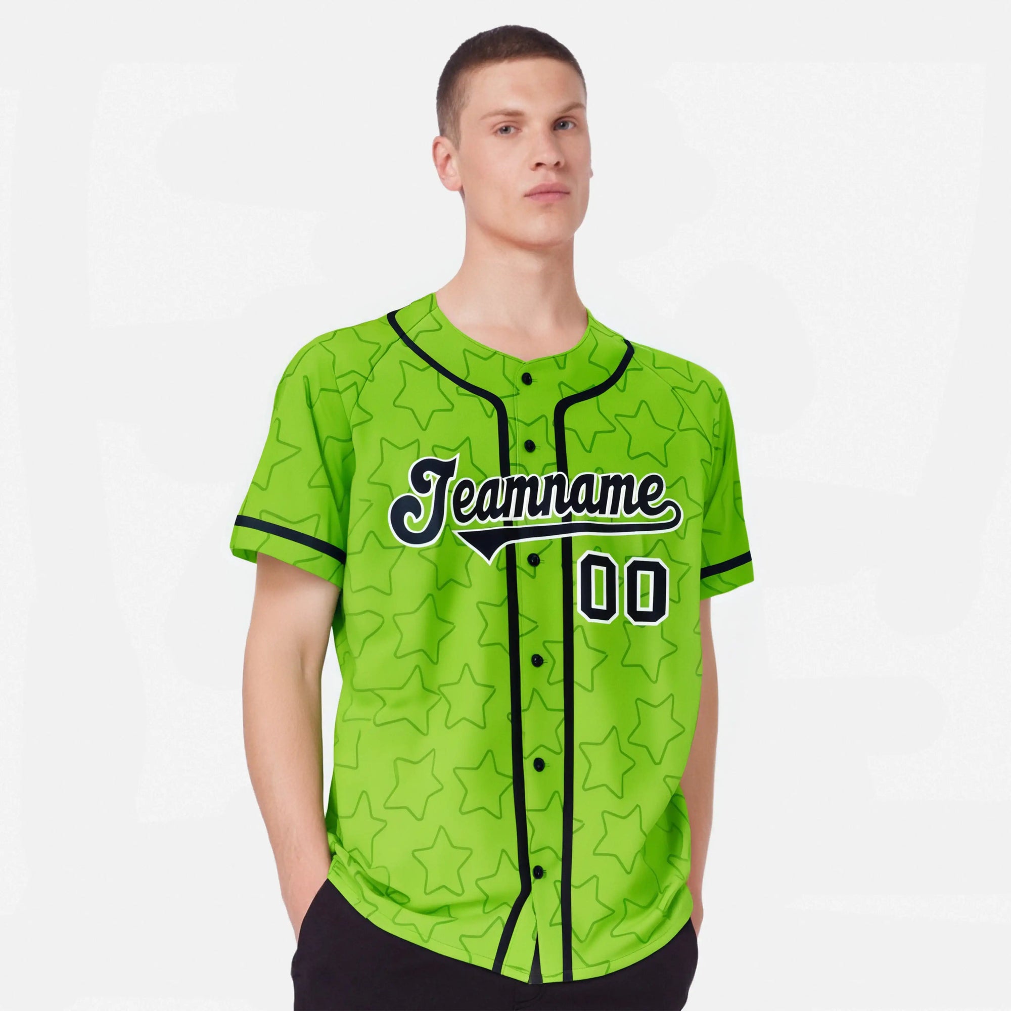 Custom Star Neon Green-Blue Baseball Jersey Button Down Shirt Personalized for Adults/Youth