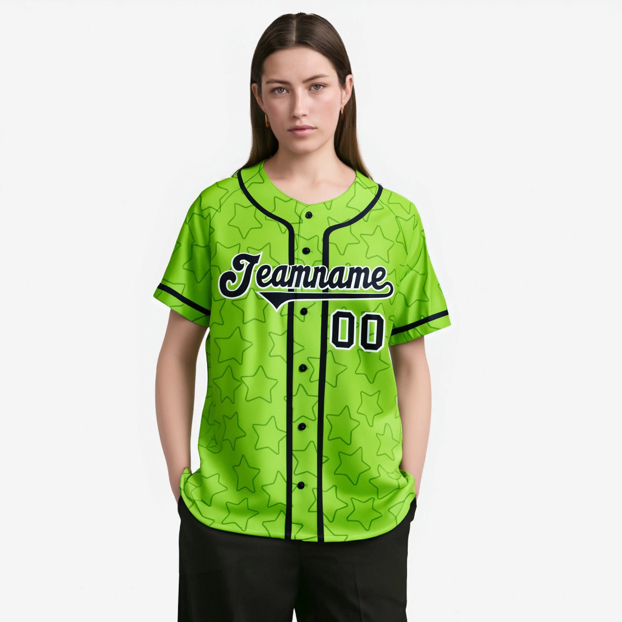 Custom Star Neon Green-Blue Baseball Jersey Button Down Shirt Personalized for Adults/Youth