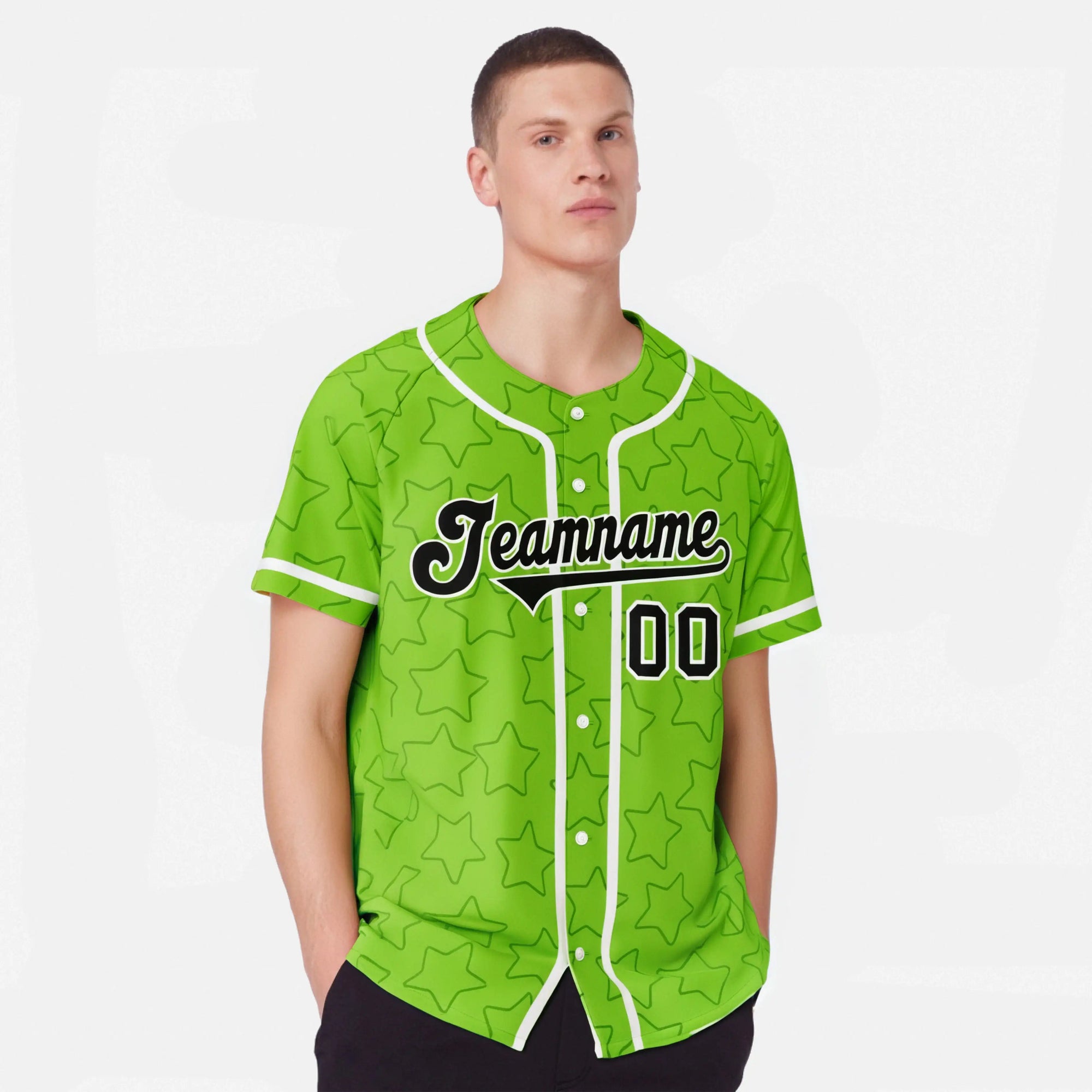 Custom Star Neon Green-Blue Baseball Jersey Button Down Shirt Personalized for Adults/Youth